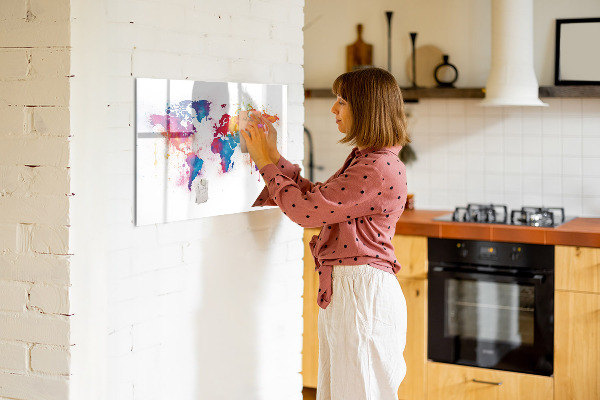 Magnetic dry erase board Colorful world map with photos