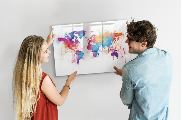 Magnetic dry erase board Colorful world map with photos