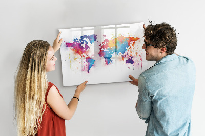 Magnetic dry erase board Colorful world map with photos