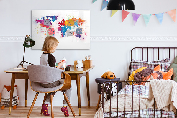 Magnetic dry erase board Colorful world map with photos