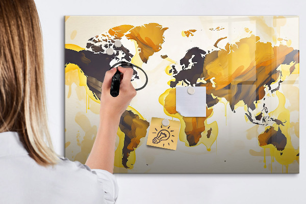 Dry erase board magnetic World map with photo locations