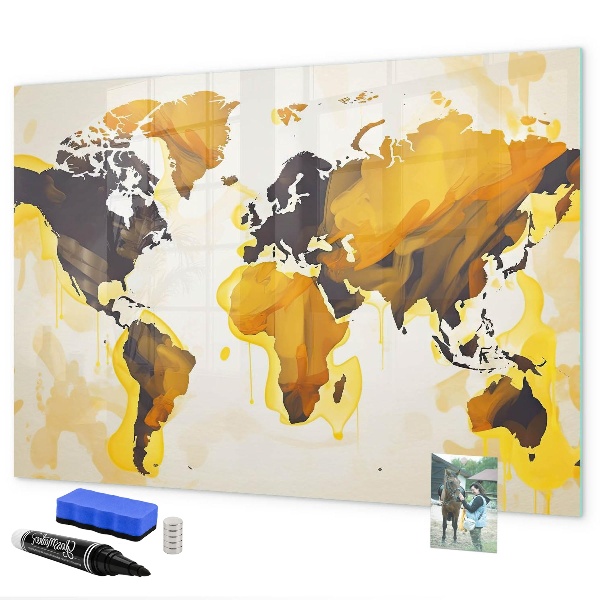 Dry erase board magnetic World map with photo locations
