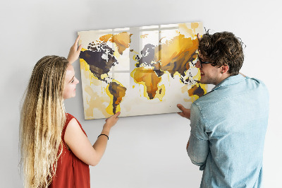 Dry erase board magnetic World map with photo locations