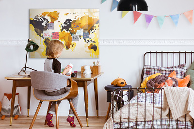 Dry erase board magnetic World map with photo locations