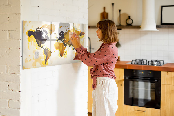 Dry erase board magnetic World map with photo locations