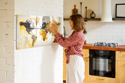 Dry erase board magnetic World map with photo locations