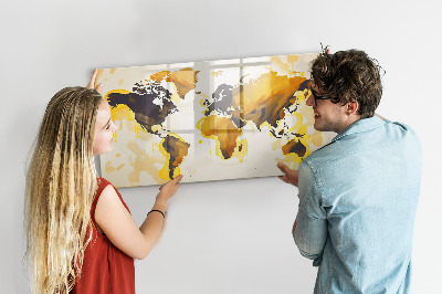 Dry erase board magnetic World map with photo locations