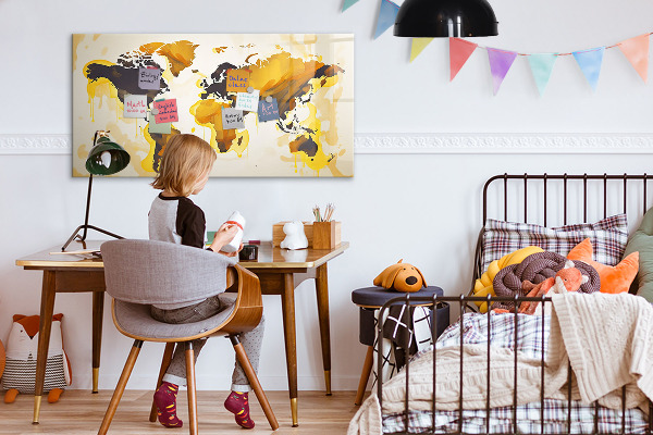 Dry erase board magnetic World map with photo locations