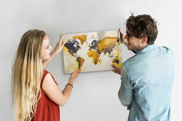 Dry erase board magnetic World map with photo locations