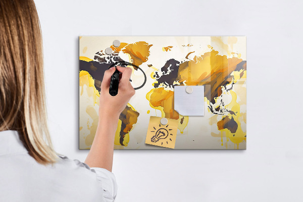 Dry erase board magnetic World map with photo locations