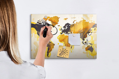 Dry erase board magnetic World map with photo locations