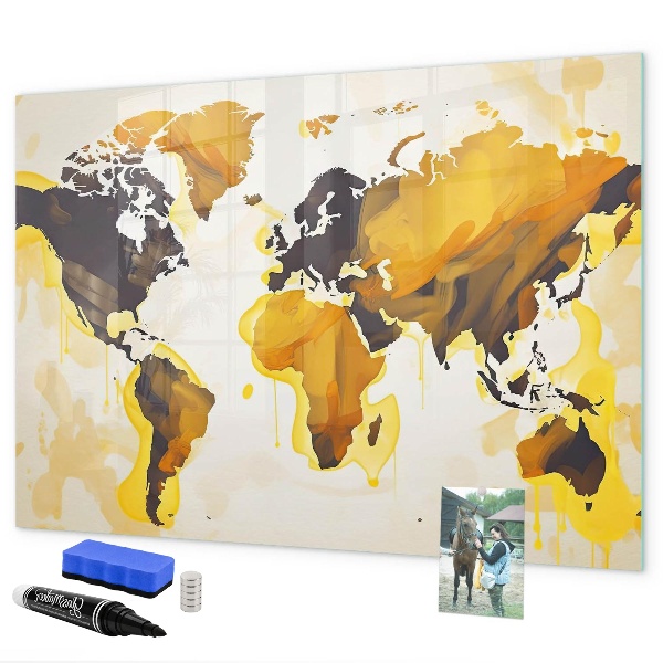 Dry erase board magnetic World map with photo locations