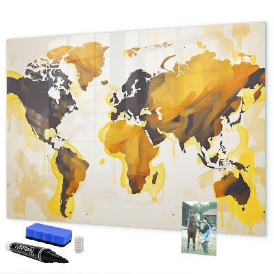 Dry erase board magnetic World map with photo locations