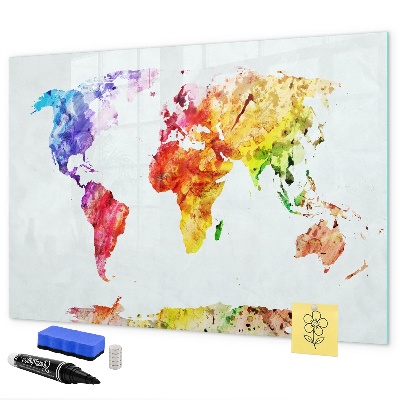 Magnetic dry erase board Colorful world map with photos