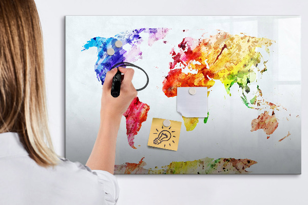 Magnetic dry erase board Colorful world map with photos
