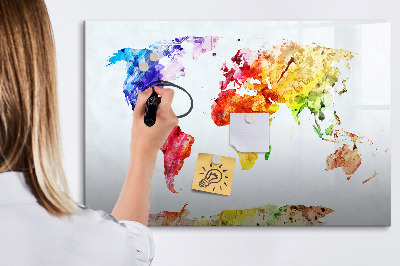 Magnetic dry erase board Colorful world map with photos
