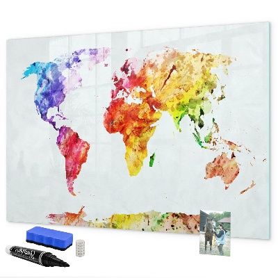Magnetic dry erase board Colorful world map with photos
