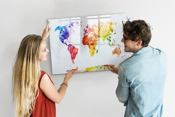 Magnetic dry erase board Colorful world map with photos