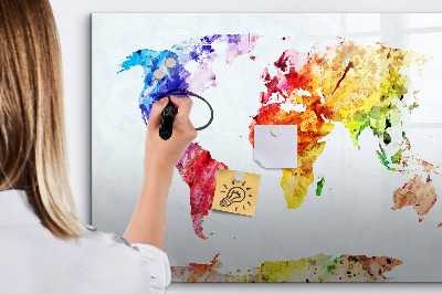 Magnetic dry erase board Colorful world map with photos