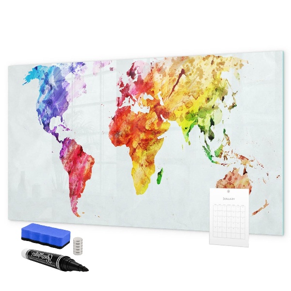 Magnetic dry erase board Colorful world map with photos