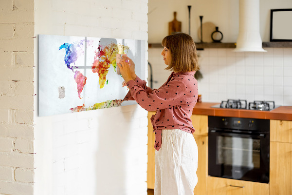 Magnetic dry erase board Colorful world map with photos