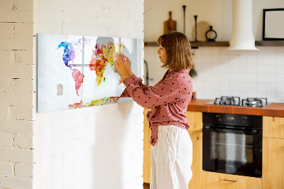 Magnetic dry erase board Colorful world map with photos
