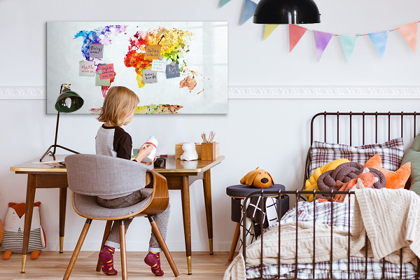 Magnetic dry erase board Colorful world map with photos