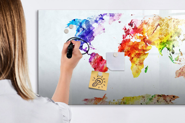 Magnetic dry erase board Colorful world map with photos