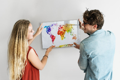 Magnetic dry erase board Colorful world map with photos