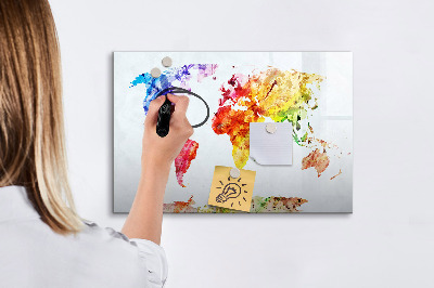 Magnetic dry erase board Colorful world map with photos