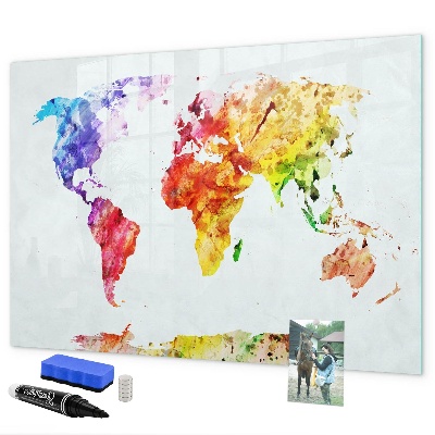 Magnetic dry erase board Colorful world map with photos