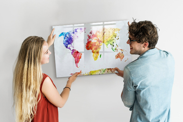 Magnetic dry erase board Colorful world map with photos