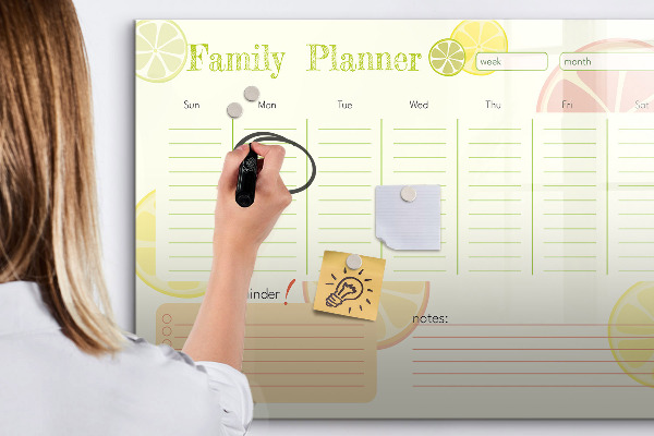 Dry erase board magnetic Family planner with space for photos