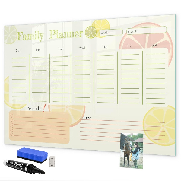 Dry erase board magnetic Family planner with space for photos