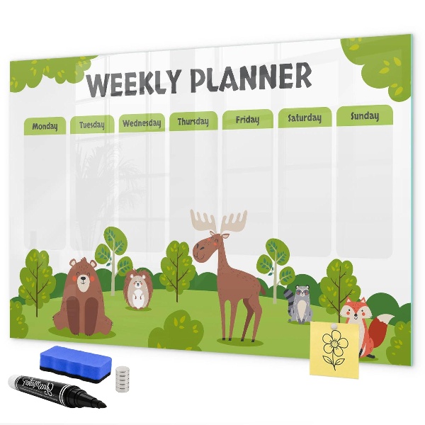 Dry erase board magnetic Weekly planner with a forest theme