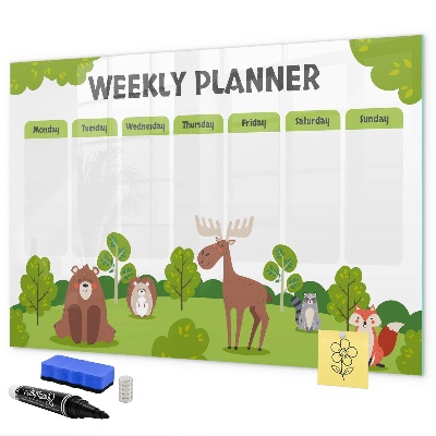 Dry erase board magnetic Weekly planner with a forest theme