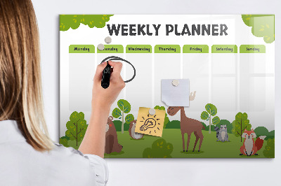 Dry erase board magnetic Weekly planner with a forest theme