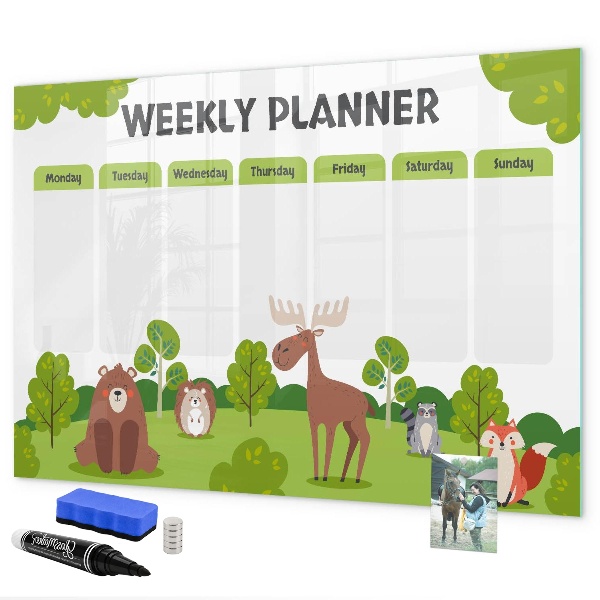Dry erase board magnetic Weekly planner with a forest theme