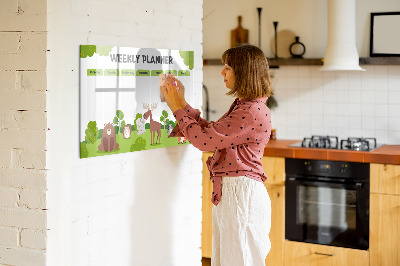 Dry erase board magnetic Weekly planner with a forest theme