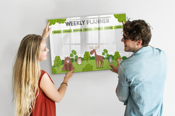 Dry erase board magnetic Weekly planner with a forest theme