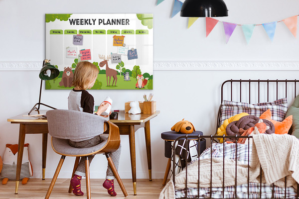 Dry erase board magnetic Weekly planner with a forest theme