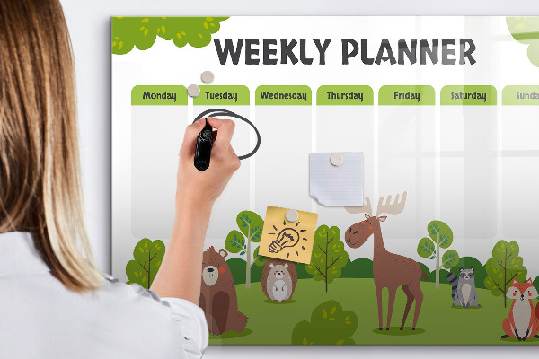 Dry erase board magnetic Weekly planner with a forest theme