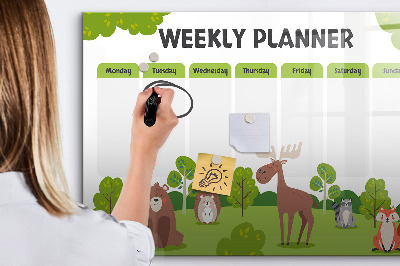 Dry erase board magnetic Weekly planner with a forest theme