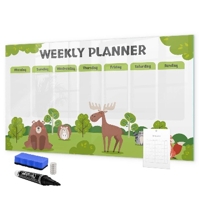 Dry erase board magnetic Weekly planner with a forest theme