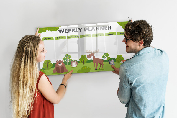 Dry erase board magnetic Weekly planner with a forest theme