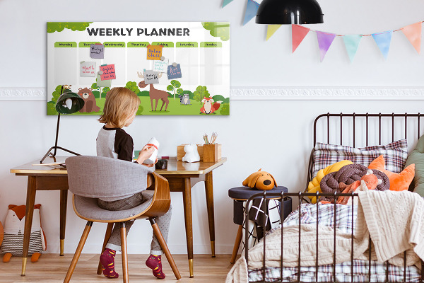 Dry erase board magnetic Weekly planner with a forest theme