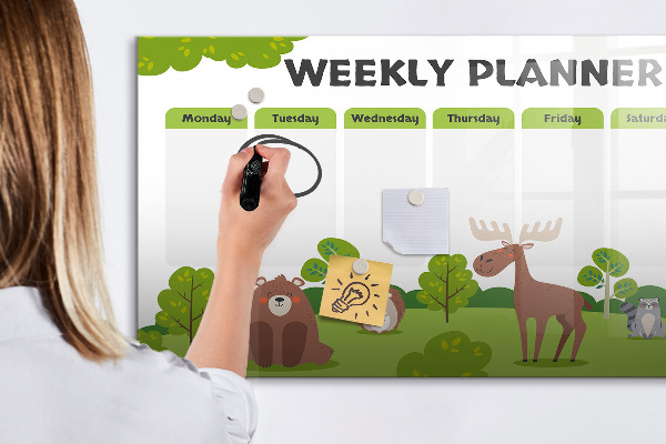 Dry erase board magnetic Weekly planner with a forest theme