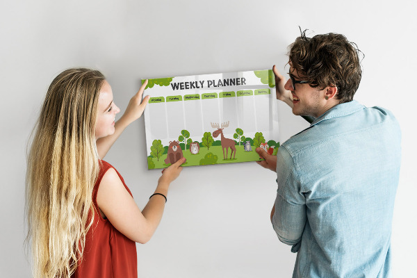 Dry erase board magnetic Weekly planner with a forest theme