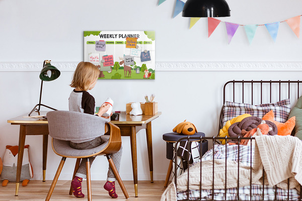 Dry erase board magnetic Weekly planner with a forest theme