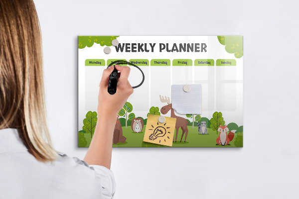 Dry erase board magnetic Weekly planner with a forest theme